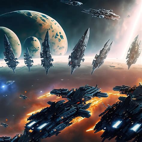 Premium AI Image | a group of spaceships in space