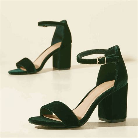 Custom Made Green Velvet Block Heel Sandals|FSJshoes