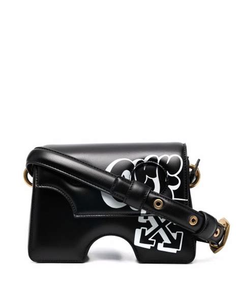 Off White C O Virgil Abloh Leather Burrow Logo Shoulder Bag In Black