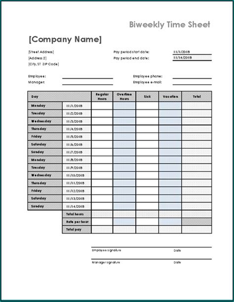 Free Printable Biweekly Timesheet Template