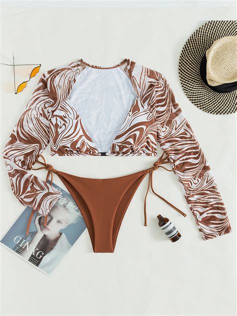 SHEIN Swim Conjunto de bikini con estampado jaspeado traje de baño de