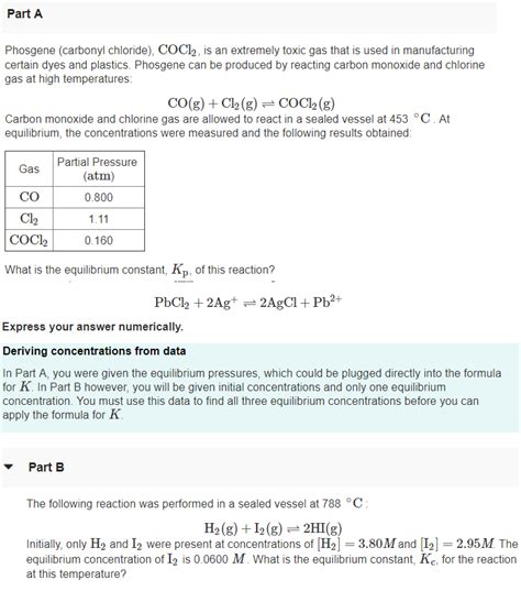 Solved Part A Phosgene Carbonyl Chloride Cocl2 Is An