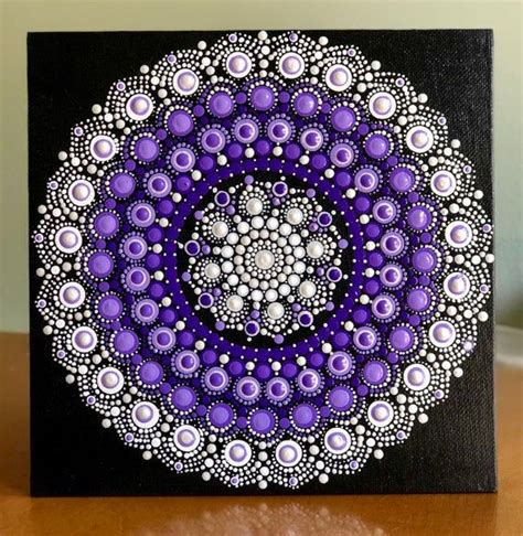 Lovely Intricate Dot Mandala On Canvas Board 8 X 8 Purple White