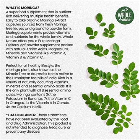 Whole Nature Moringa Capsules 800mg Organic Moringa Oleifera Leaves