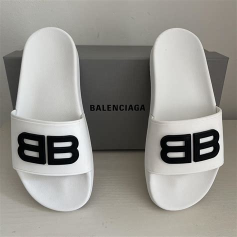 Balenciaga Women's Black and White Slides | Depop