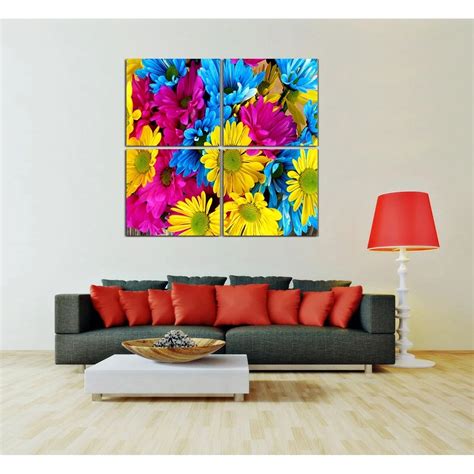 Free shipping 2017 New Product Frameless painting Bright flowers canvas wall art 4 panel for ...