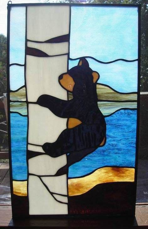 Cute Little Bear Cub Climbing A Tree I Made This For My Ga Neighbors Stained Glass Diy