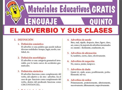 Clasificación Del Adverbio Para Quinto Grado De Secundaria