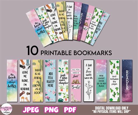 Printable Bookmarks Template, Printable Bookmarks Set, Bookmarks ...