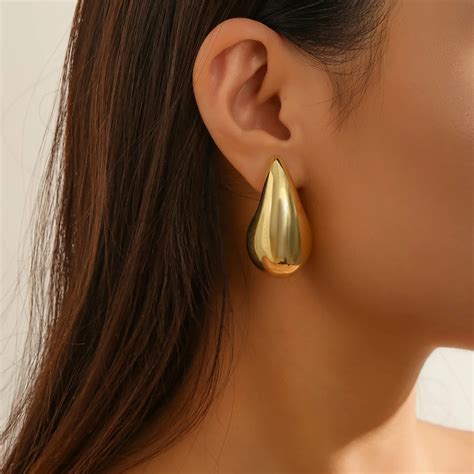 Fashion Punk Smooth Gold Plated Exaggerate Dupes Teardrop Chunky