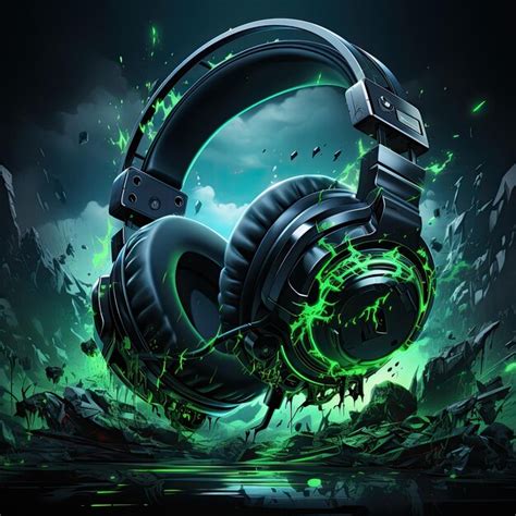 Premium AI Image | Gaming Headset Art in Neon Green Style