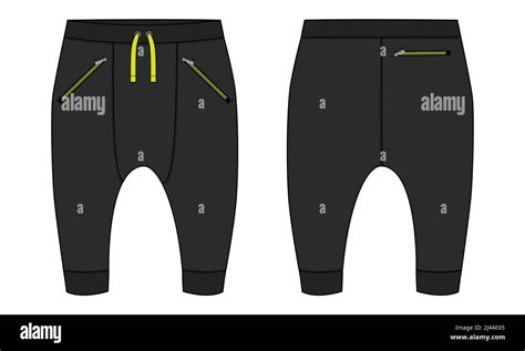 Basic Sweat Pant Technical Fashion Flat Sketch Template Front And Back