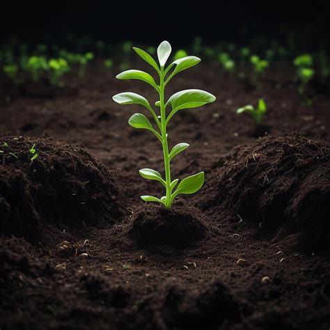 Brotes Verdes En Suelo Oscuro Generados Por Ia Foto Premium