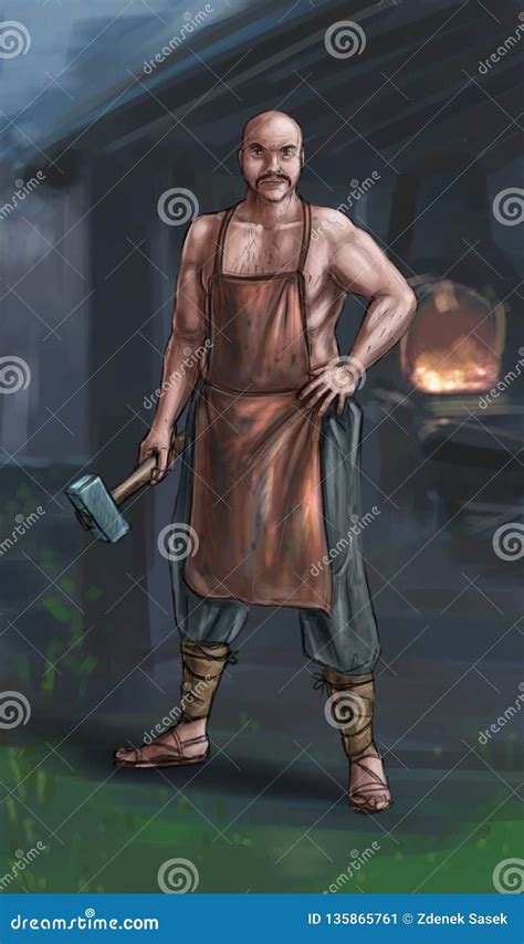 Concept Art Fantasy Illustration Of Blacksmith Or Smith With Hammer | CartoonDealer.com #135865761