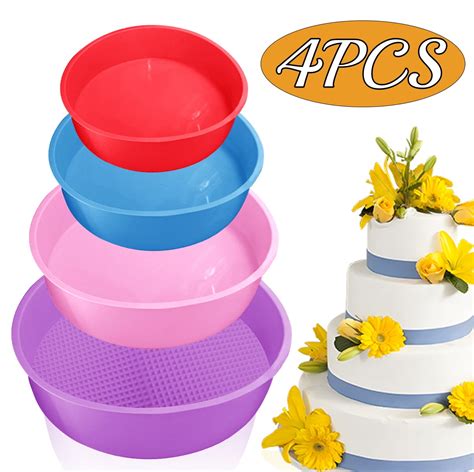 4 Pcs Round Circle Assorted Silicone Cake Pans, Non-Sticking Bakeware ...