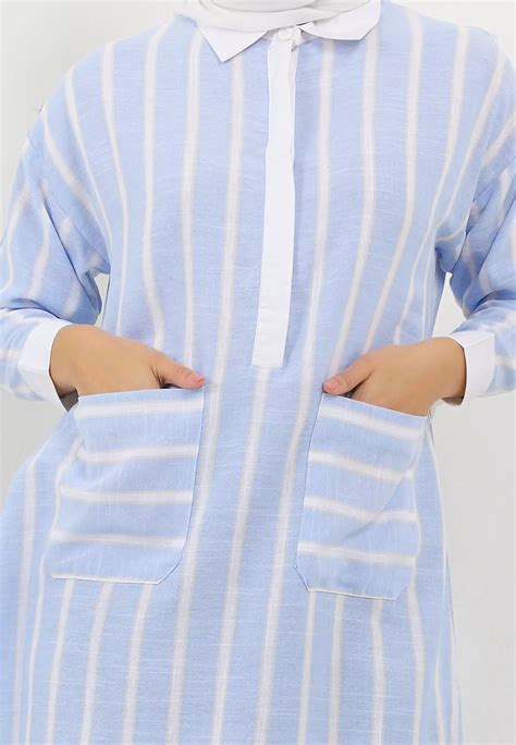 Jual Mfmw Mfmw Kizaya Midi Dress Biru Motif Salur Original