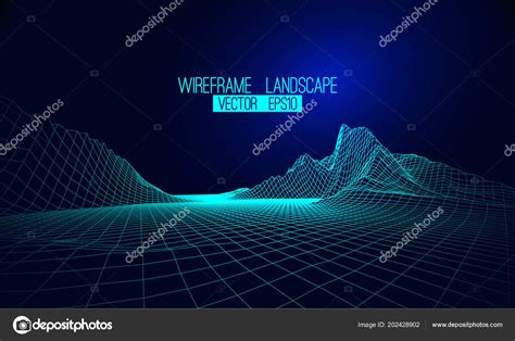 Abstract Vector Wireframe Landscape Background Cyberspace Grid D