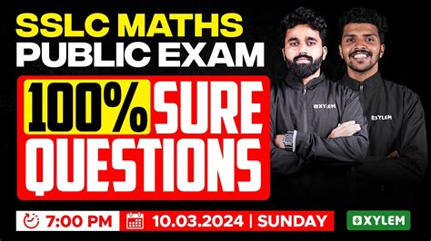 SSLC Public Exam Maths 100 Sure Questions Xylem SSLC YouTube