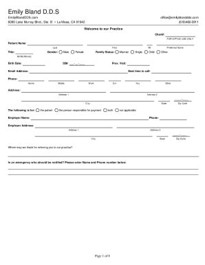 Fillable Online Questionnaire For Emily Bland D D S Fax Email Print