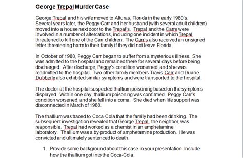 Solved George Trepal Murder Case George Trepal and his wife | Chegg.com