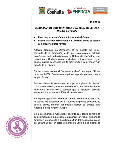 Llega mando corporation a coahuila generará mil 200 empleos PDF