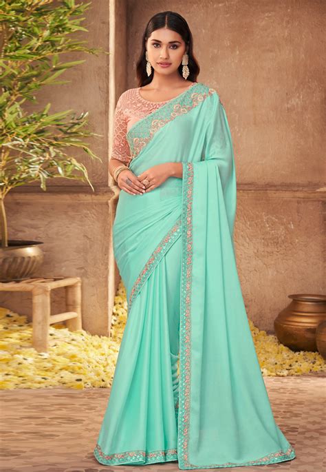 Sky Blue Silk Saree With Blouse 907