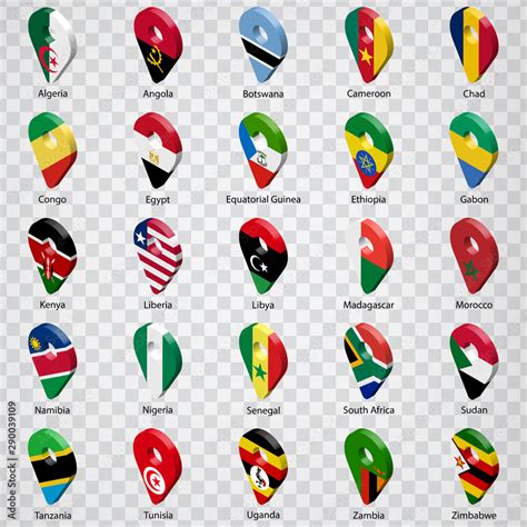 Vecteur Stock 3d Geolocation Signs Of Twenty Five African Countries