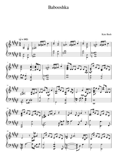 Babooshka Kate Bush Sheet Music For Piano Solo