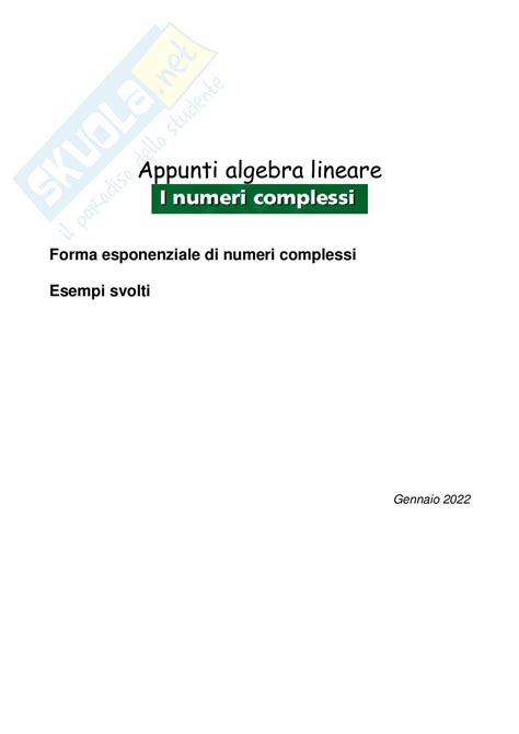 Algebra Lineare Forma Esponenziale Dei Numeri Complessi