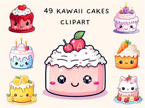 Kawaii Cakes Clipart Cute Birthday Cake Stickers Strawberry Rainbow