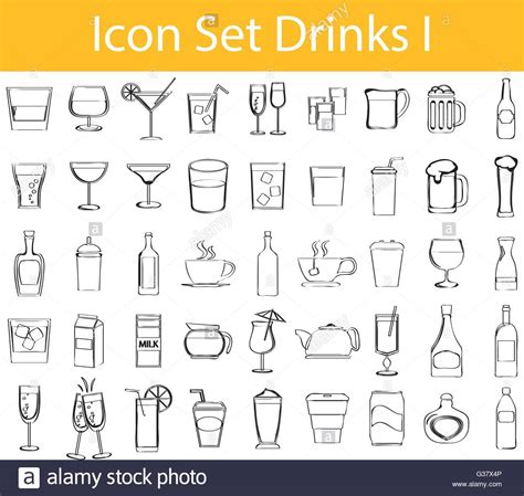 Drawn Doodle Lined Icon Set Drinks I With 45 Icons For The Creative Use