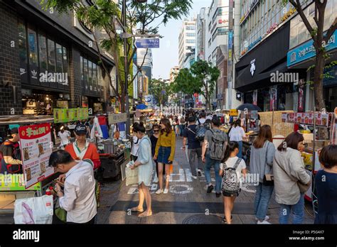 Seoul Korea May 28 2018 Myeong Dong Shopping Street Korean