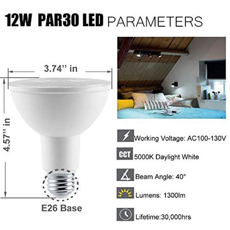 Par30 Led Long Neck Flood Light 5000k Daylight White Dimmable 12w75w Halogen Equivalent E26 40