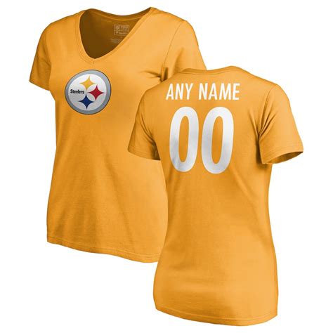 Nfl Pro Line Pittsburgh Steelers Women S Gold Personalized Name And Number Logo T Shirt