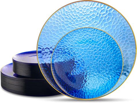 Amazon Blue Sky Organic Hammered Blue With Gold Rim Plates