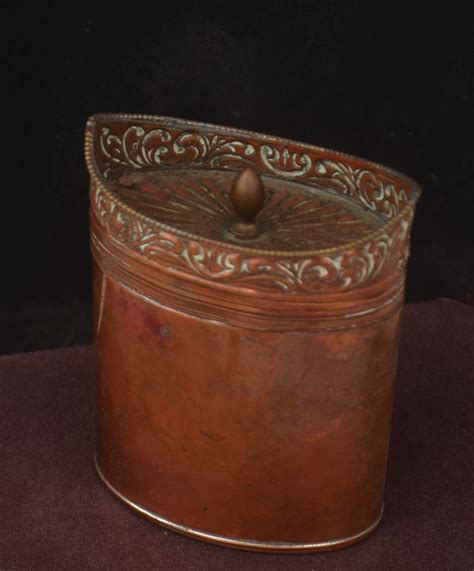 Antique Dutch Tea Or Tabacco Lidded Jar Repousse With Relief Copper