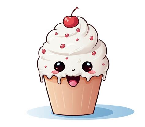 Premium Ai Image Cartoon Cupcake With A Cherry On Top And A Smiley