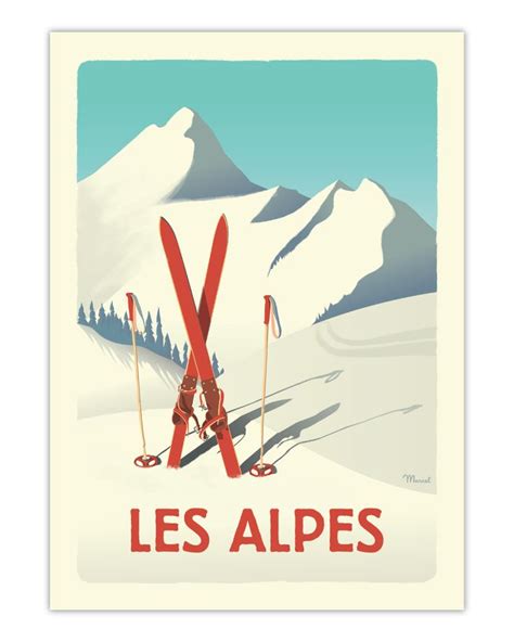 Affiche 50x70 Marcel CLASSICS WINTER "ALPES - Les Ski rouges" Taille 30 ...