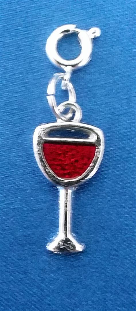 Enamel Wine Glass Charm Silver Tone Red Wine Goblet Bracelet Etsy