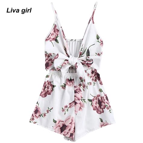 Liva Gi Sexy Women Playsuits Rompers Bohemian Floral Print Plunge