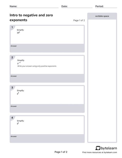 Intro To Negative And Zero Exponents Worksheets PDF 8 EE A 1