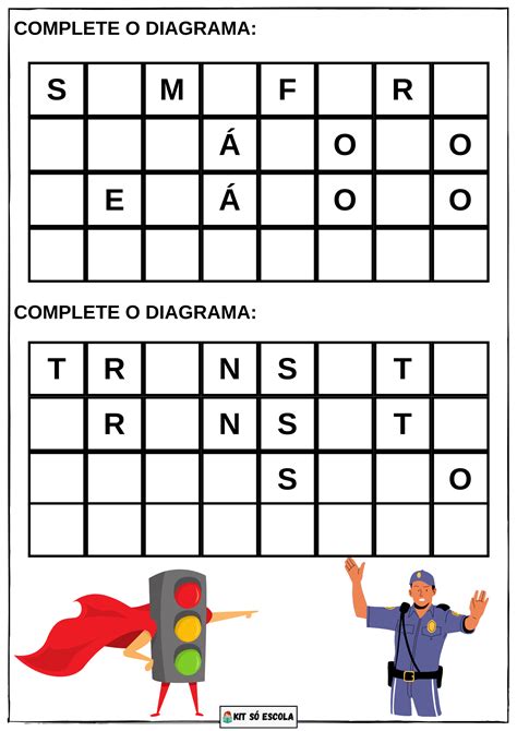 Atividade Dia do Trânsito Complete o Diagrama SÓ ESCOLA