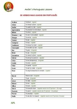 Os verbos mais comuns em Português Most common portuguese verbs