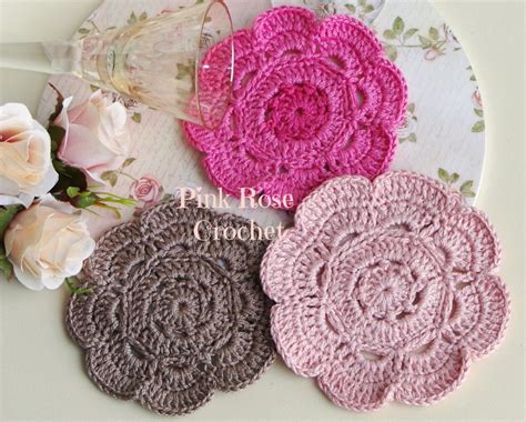 Pink Rose Crochet Porta Copos Flor Rosa Veneza Mini Mat