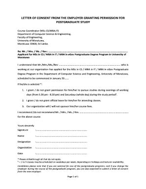 Letter Of Consent From Employer Fill And Sign Printable Template Online