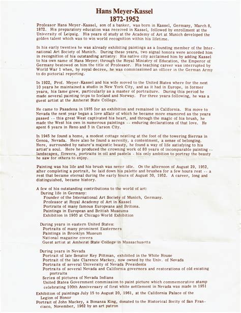 Hans Meyer Kassel Info Sheet