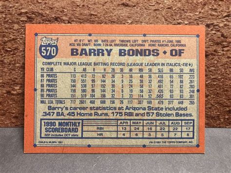 Topps Barry Bonds Baseball Card Pittsburgh Pirates Mlb Raw Ebay