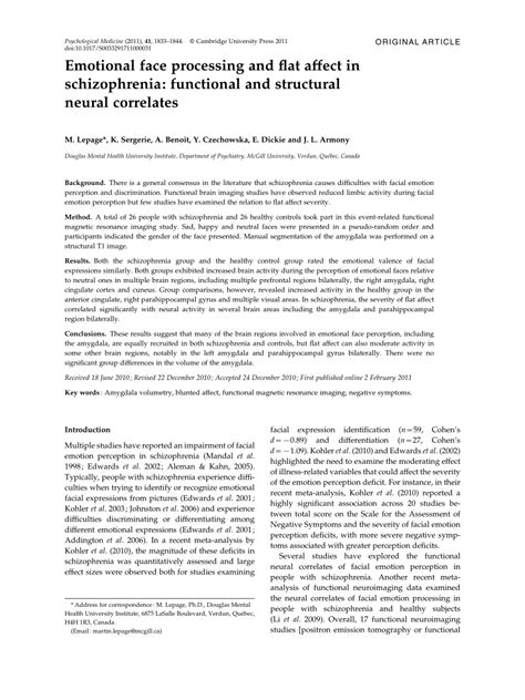 Pdf Emotional Face Processing And Flat Affect In Schizophrenia