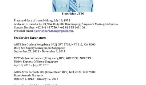 Seafarer Resume Sample Seaman Resume Williamson