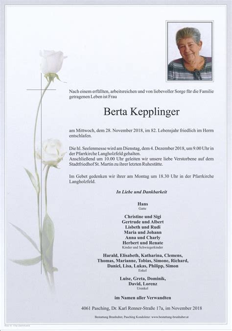 Portrait Berta Kepplinger Bestattung Brunhuber